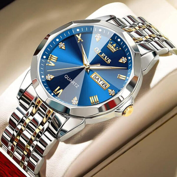 Blue Diamond Silver-Gold Watch – Luxury Dual Tone Strap - Image 4