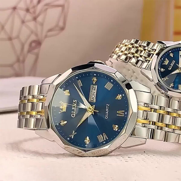 Blue Diamond Silver-Gold Watch – Luxury Dual Tone Strap - Image 3