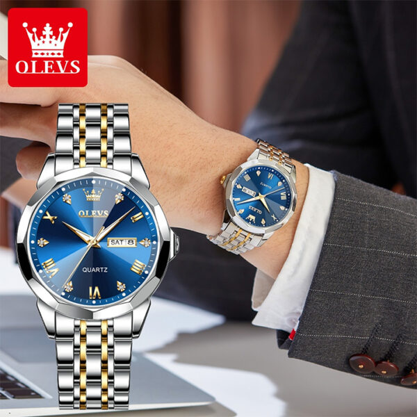 Blue Diamond Silver-Gold Watch – Luxury Dual Tone Strap - Image 2